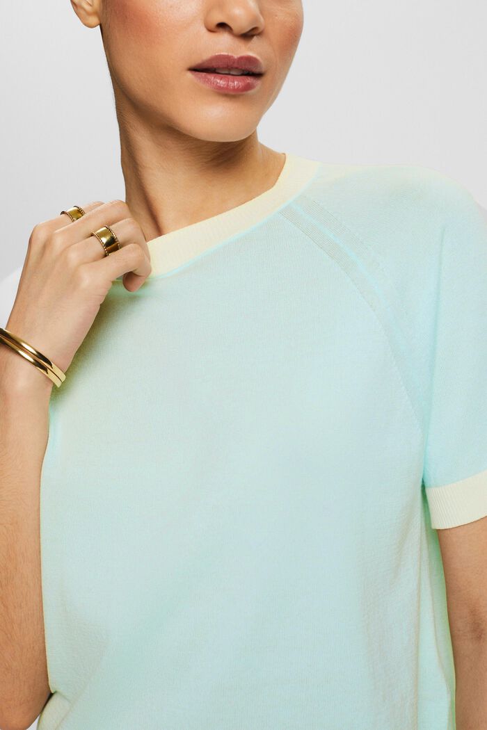 Two-Tone Short-Sleeve Sweater, LIGHT AQUA GREEN, detail image number 3