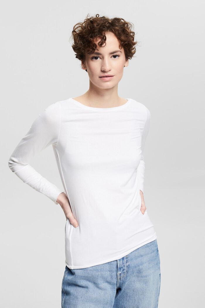 Long sleeve top made of blended organic cotton, NEW WHITE, detail image number 0
