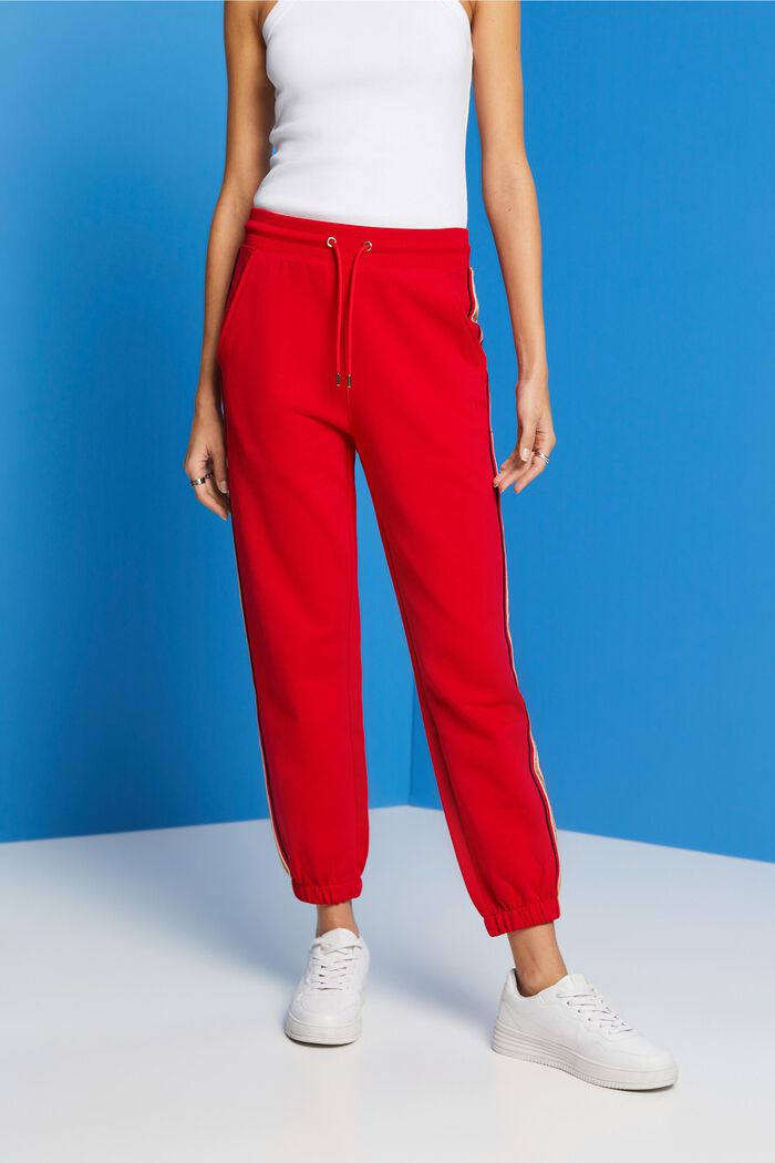 Striped Cotton Track Pants, RED, detail image number 0