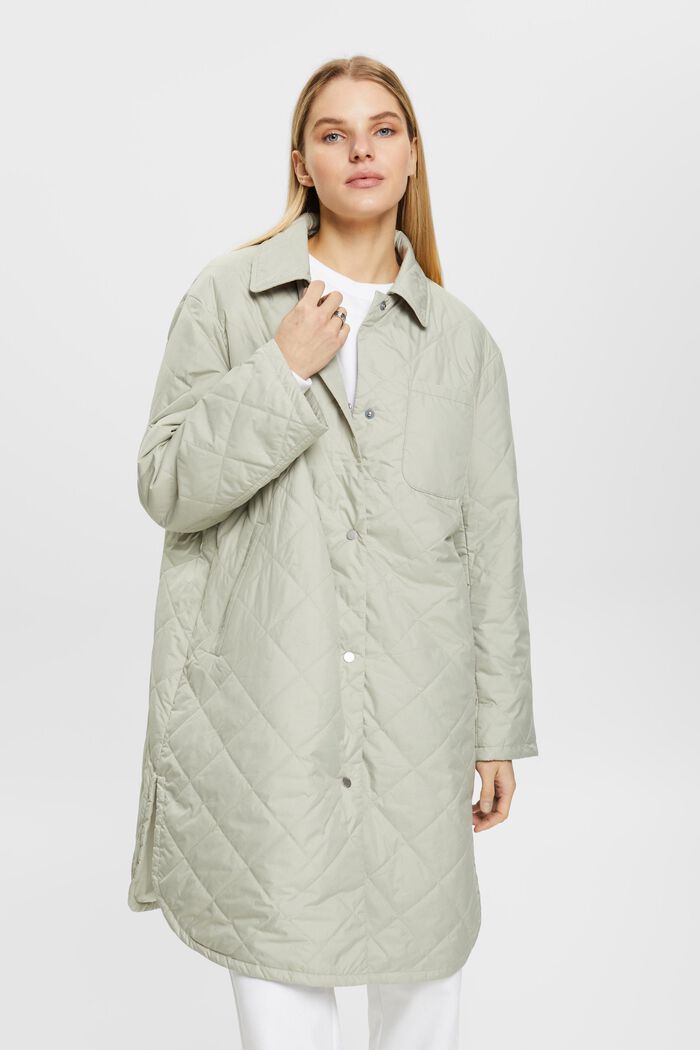 Ultra-lightweight quilted coat, DUSTY GREEN, detail image number 0