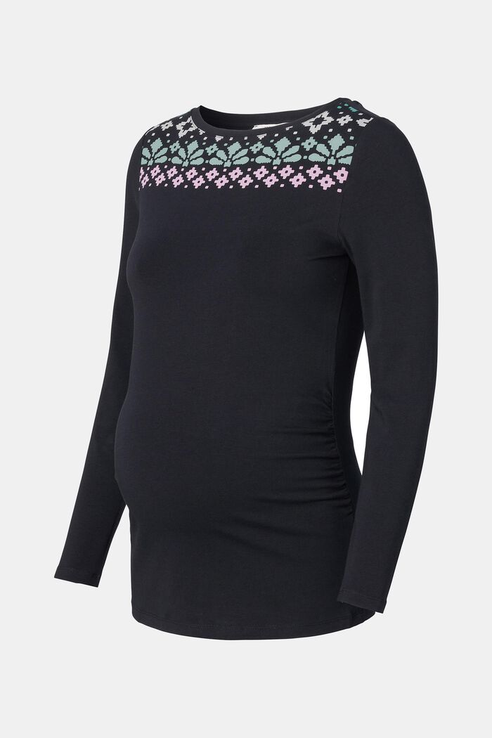 Long sleeve top with a print made of organic cotton, BLACK, overview