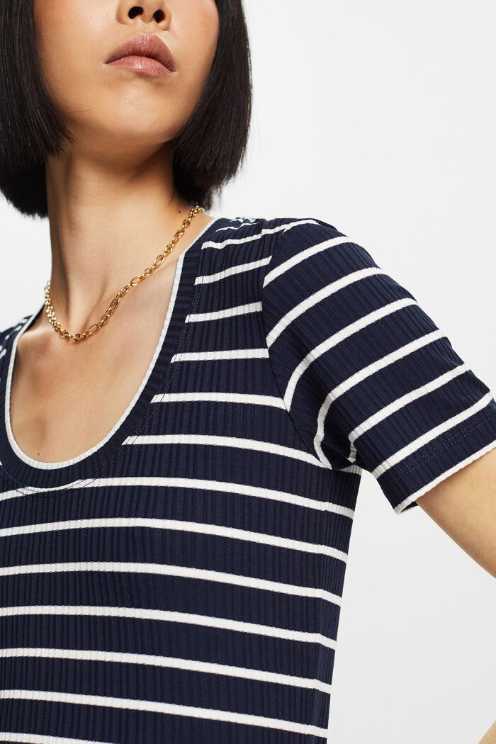 Striped rib knit T-shirt, NAVY, detail image number 2