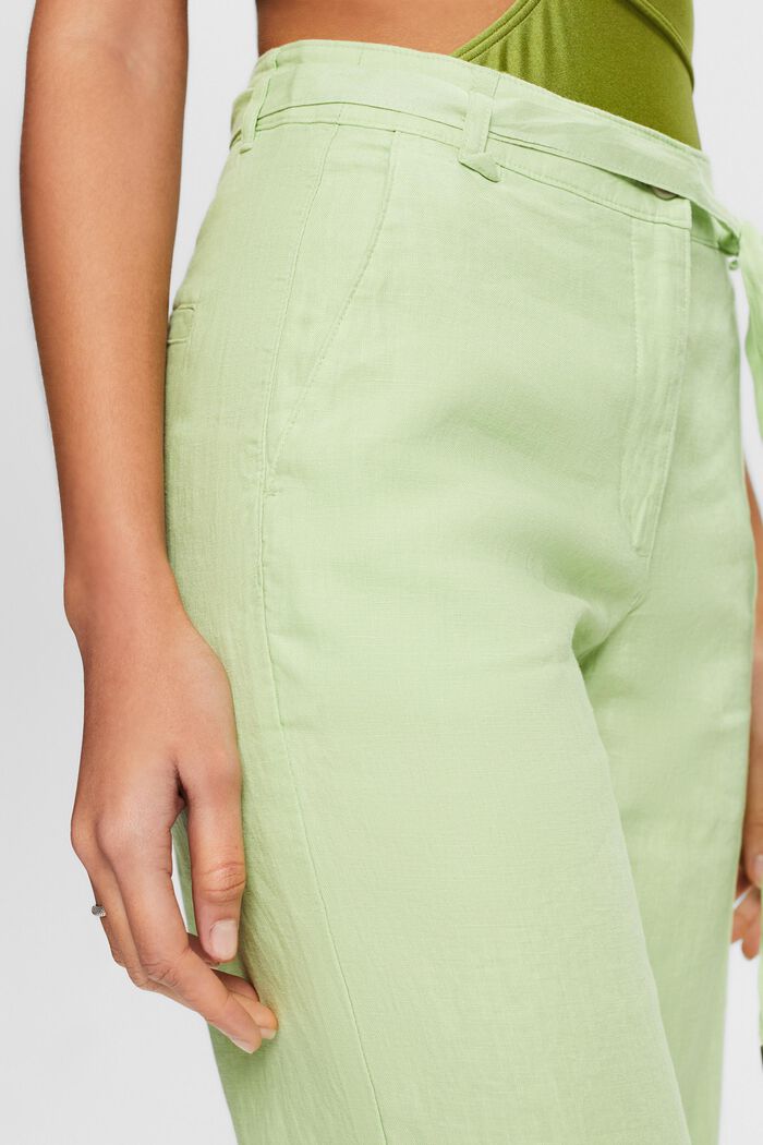Linen Belted Wide Leg Pants, LIGHT GREEN, detail image number 4