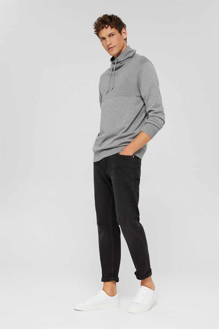 Cashmere blend: jumper with a drawstring collar, MEDIUM GREY, detail image number 1