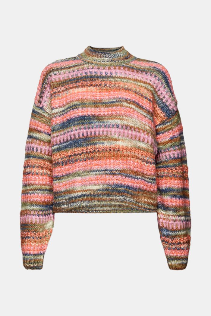 Striped Wool-Blend Sweater, CORAL ORANGE, detail image number 6
