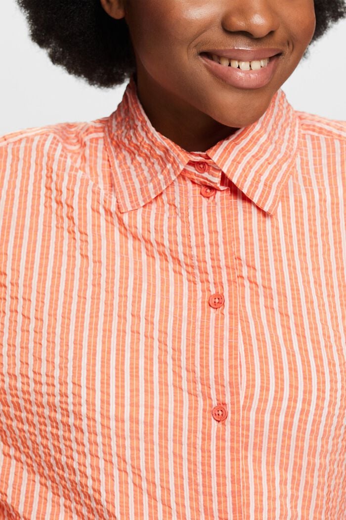 Crinkled Striped Shirt Blouse, BRIGHT ORANGE, detail image number 3