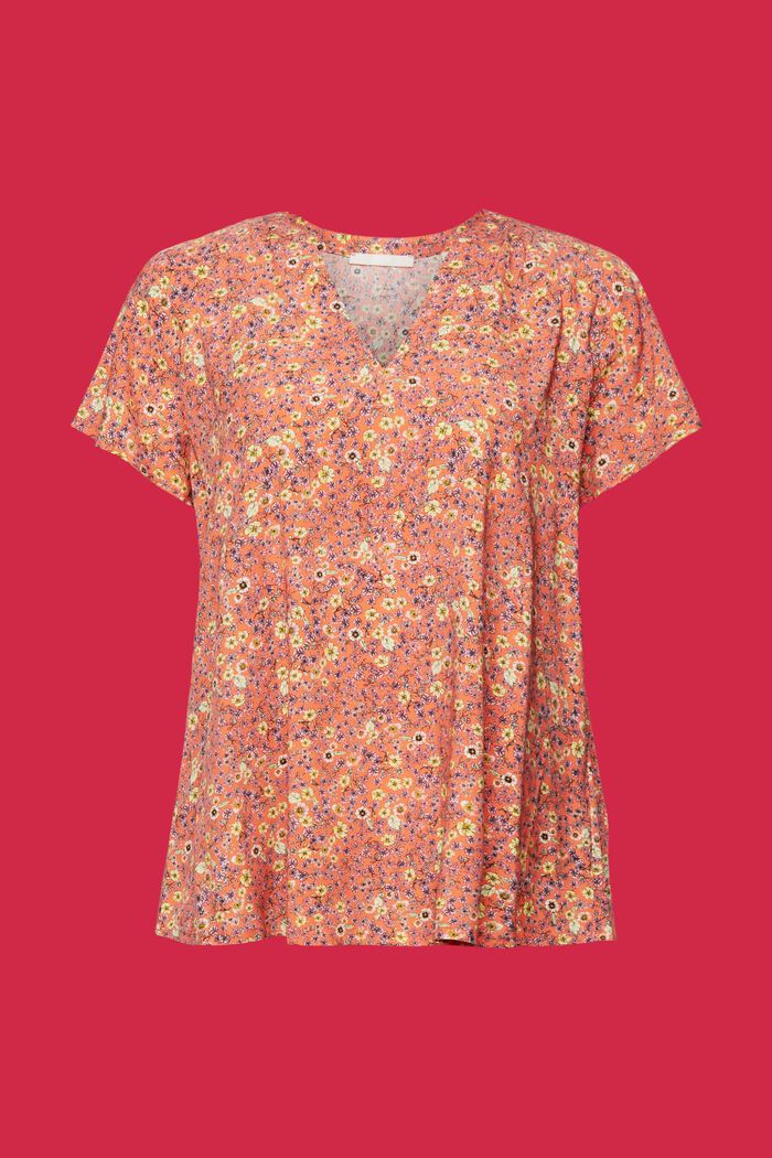 Patterned blouse, LENZING™ ECOVERO™, CORAL ORANGE, detail image number 6
