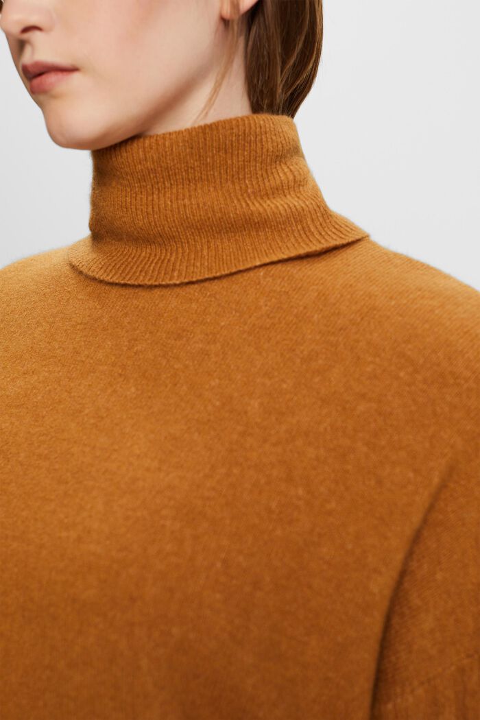 Wool Blend Turtleneck Sweater, CARAMEL, detail image number 2