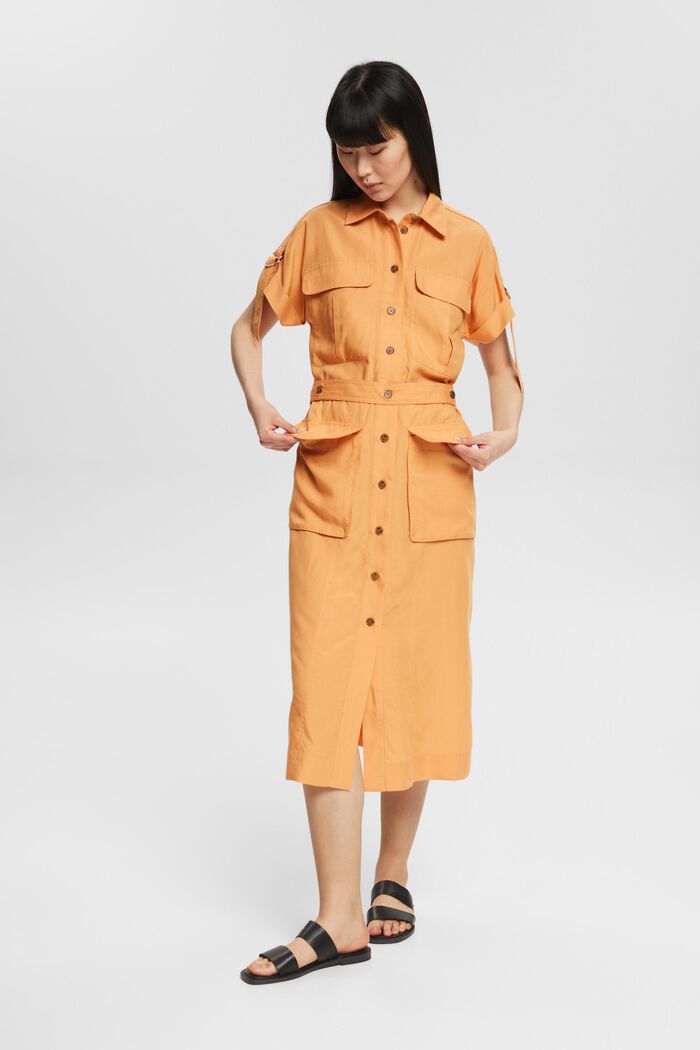 Blended linen: shirt dress with a belt, PEACH, detail image number 1