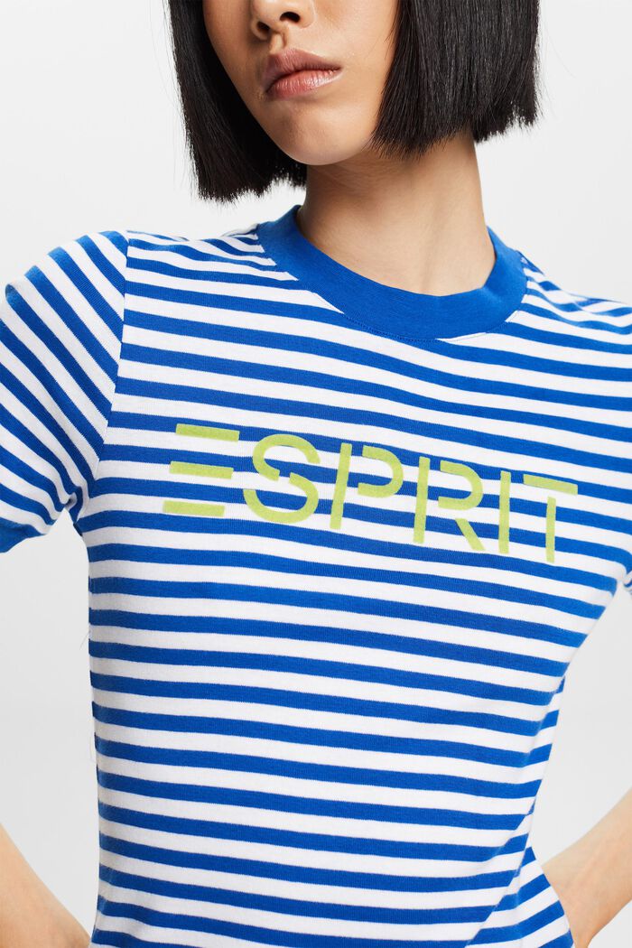 Logo-Print Striped Cotton T-Shirt, BRIGHT BLUE, detail image number 2