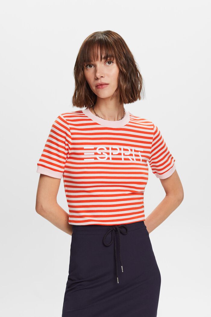 Logo-Print Striped Cotton T-Shirt, BRIGHT ORANGE, detail image number 2