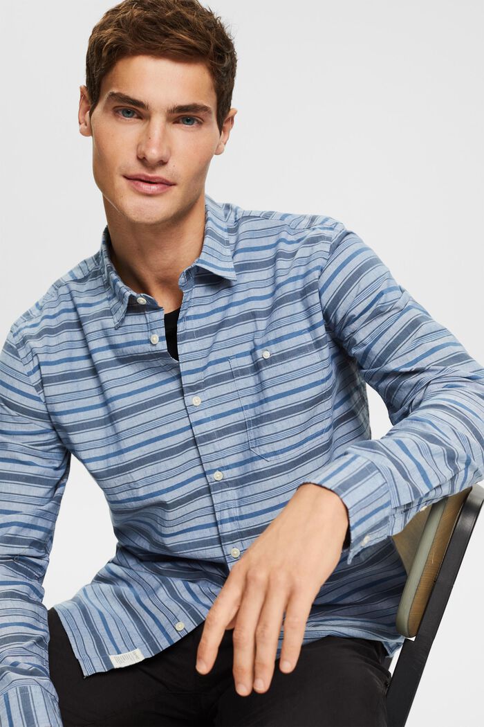 Striped shirt in blended linen, BLUE, detail image number 5