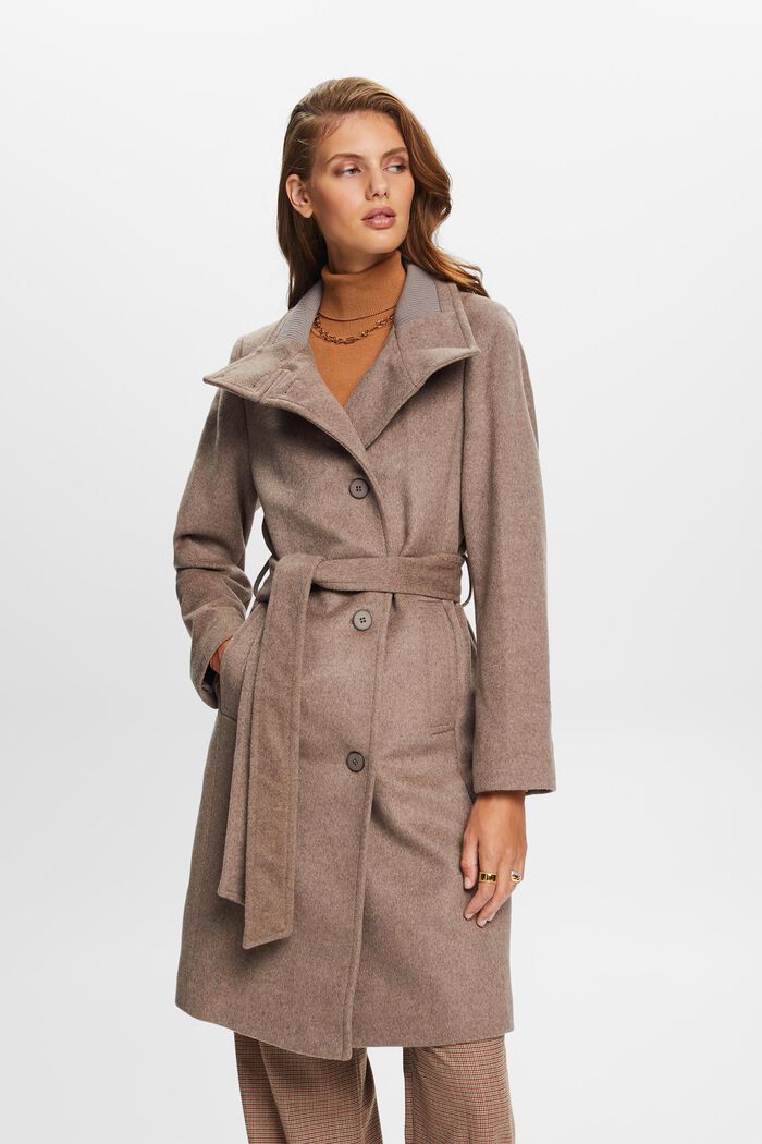 Recycled: wool blend coat with cashmere, TAUPE, detail image number 0