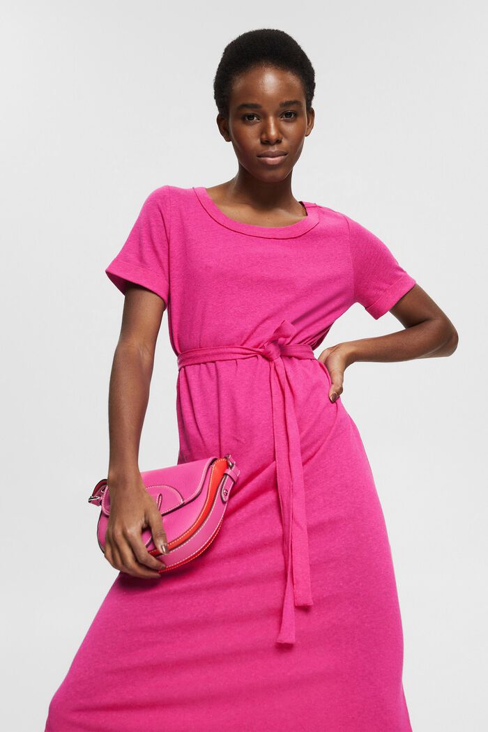With linen: shirt dress in a midi length, PINK FUCHSIA, detail image number 5
