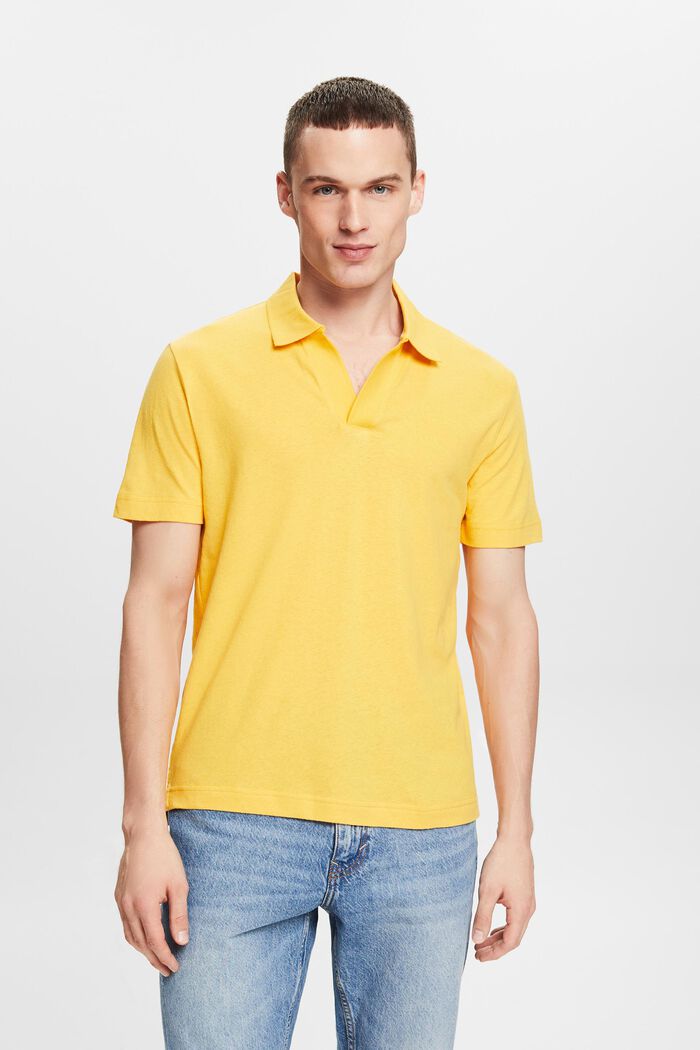 Cotton-Linen Polo Shirt, SUNFLOWER YELLOW, detail image number 0