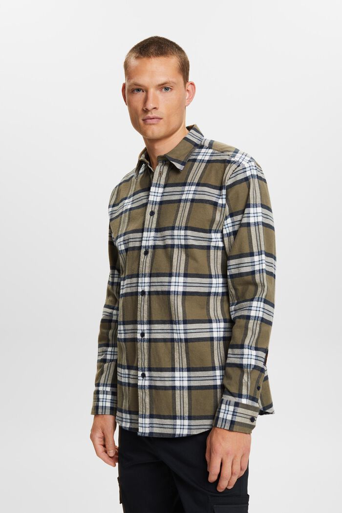 Checked Flannel Shirt, KHAKI GREEN, detail image number 2