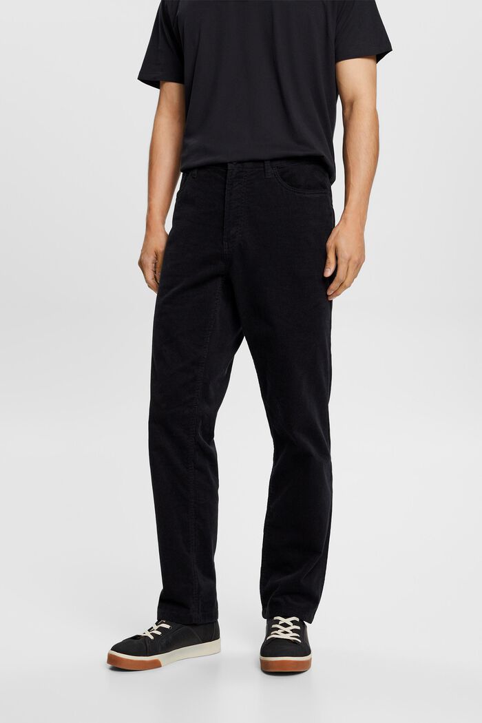 Straight Fit Corduroy Trousers, BLACK, detail image number 0