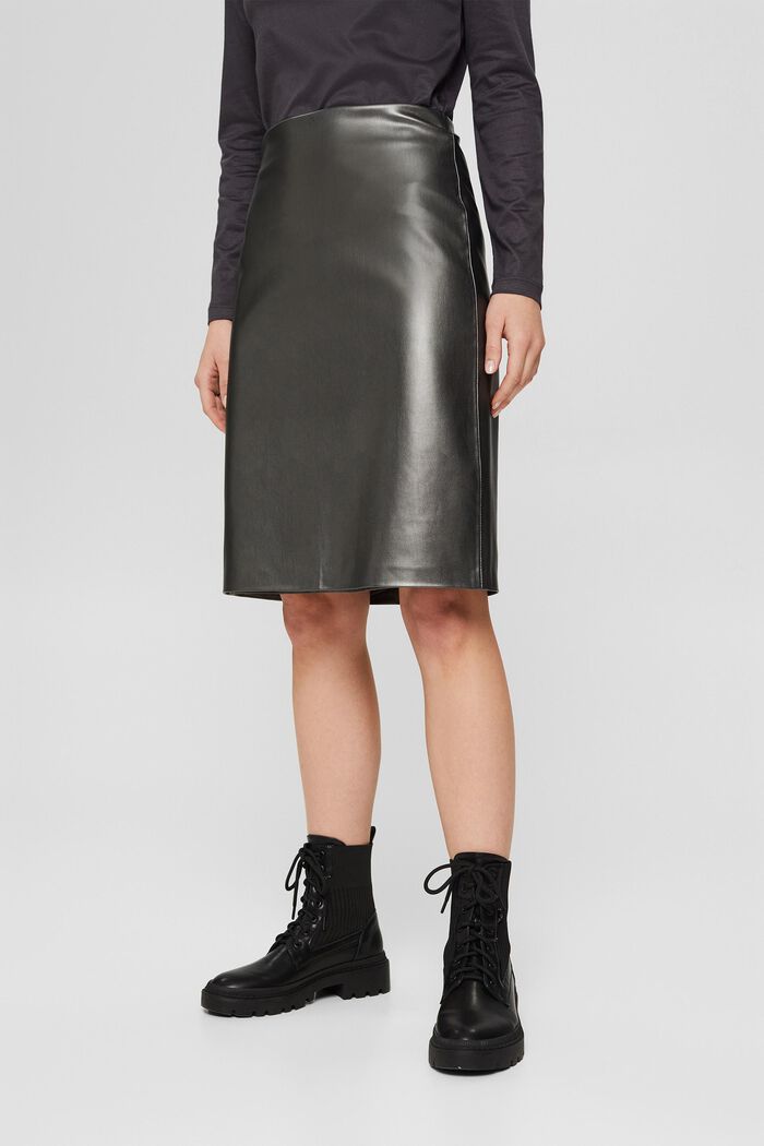 Vegan: faux leather pencil skirt, GUNMETAL, detail image number 6