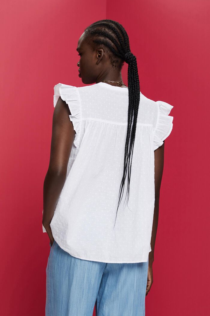 Swiss dot sleeveless blouse, 100% cotton, WHITE, detail image number 3