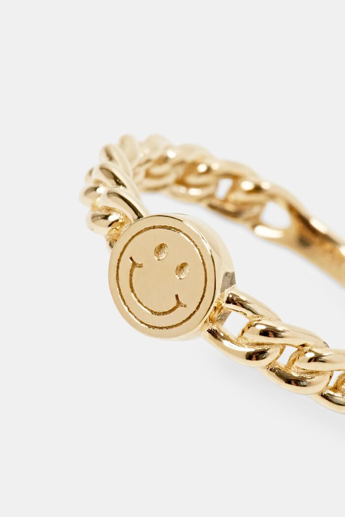 Smiley Sterling Silver Chain Ring, GOLD, detail image number 1