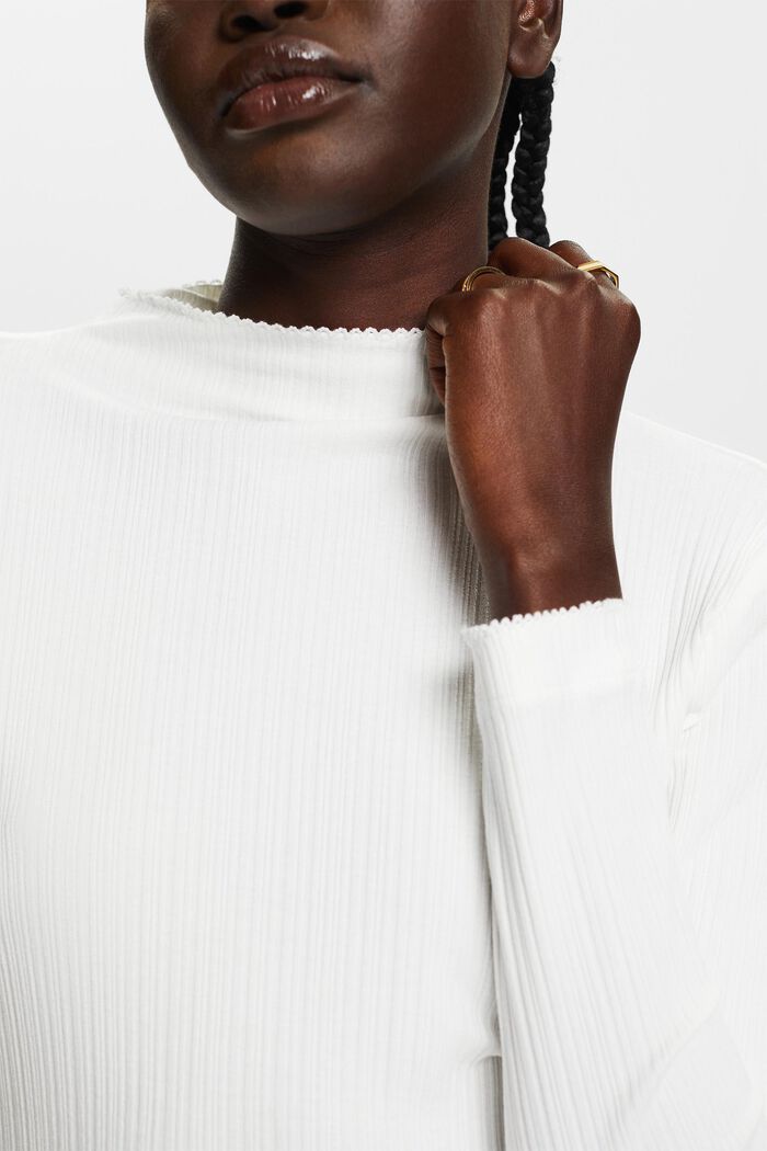 Ribbed long sleeve top, OFF WHITE, detail image number 2