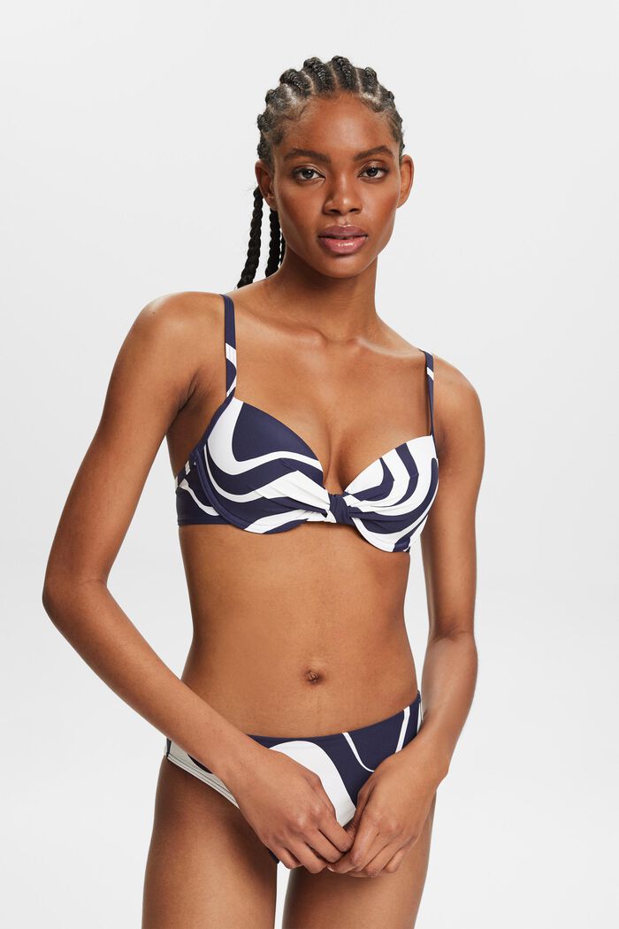 Printed Padded Underwired Bikini Top, NAVY, detail image number 0