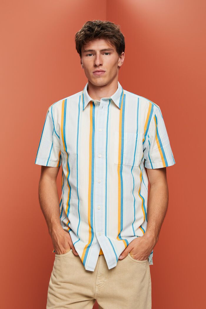 Patterned short sleeve shirt, 100% cotton, TURQUOISE, detail image number 0