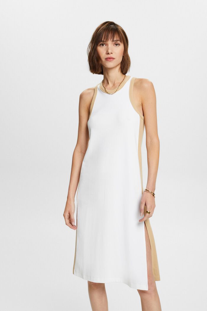 Ribbed jersey midi dress, stretch cotton, WHITE, detail image number 0