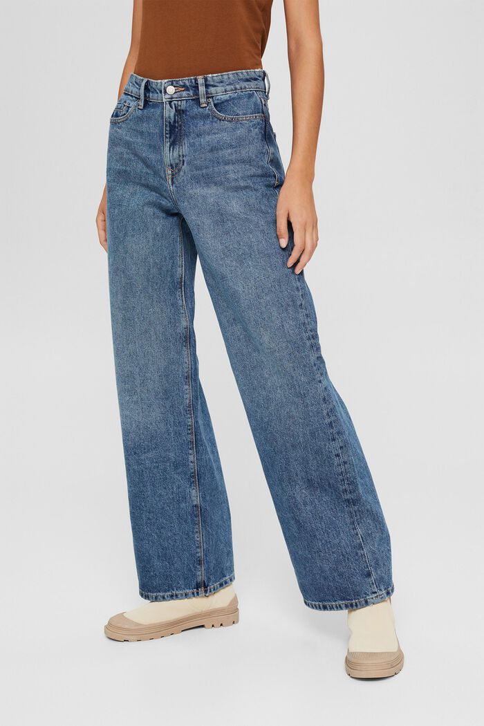 Wide-leg jeans, 100% organic cotton, BLUE MEDIUM WASHED, detail image number 0