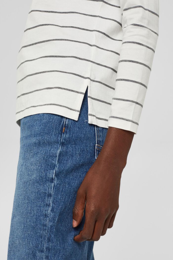Striped long sleeve top in cotton, OFF WHITE, detail image number 0