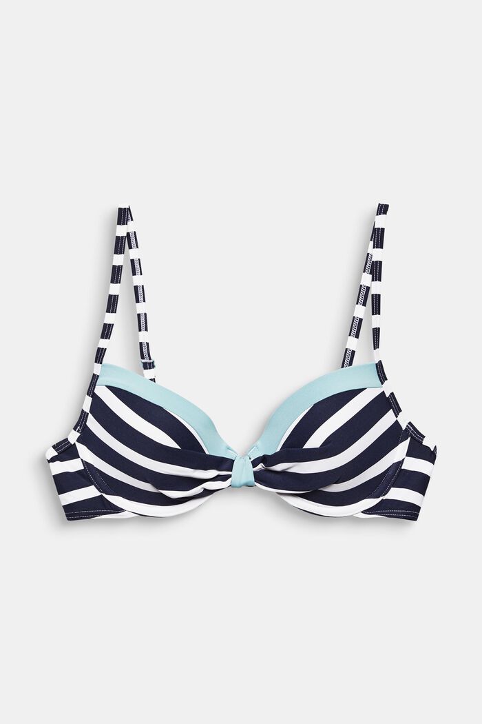 Recycled: padded underwire top with stripes, NAVY, overview