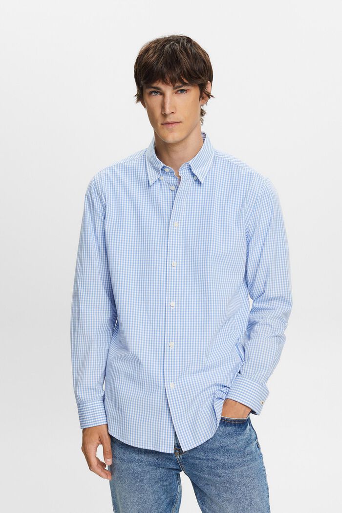 Vichy button-down shirt, 100% cotton, BRIGHT BLUE, detail image number 0