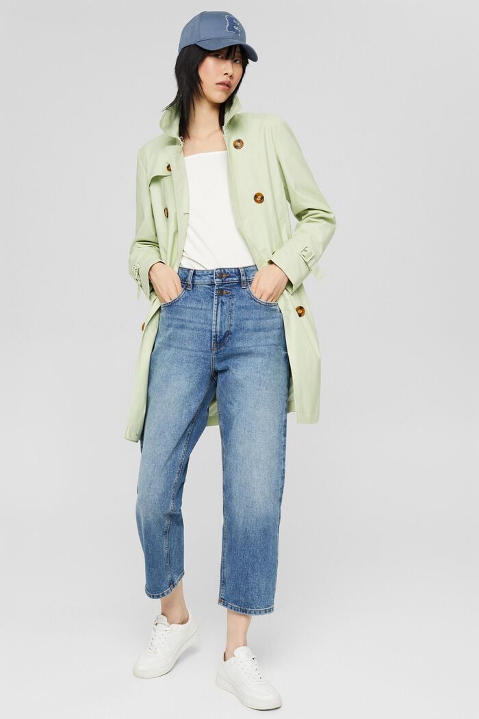 Short trench coat with a belt, in an organic cotton blend, PASTEL GREEN, overview
