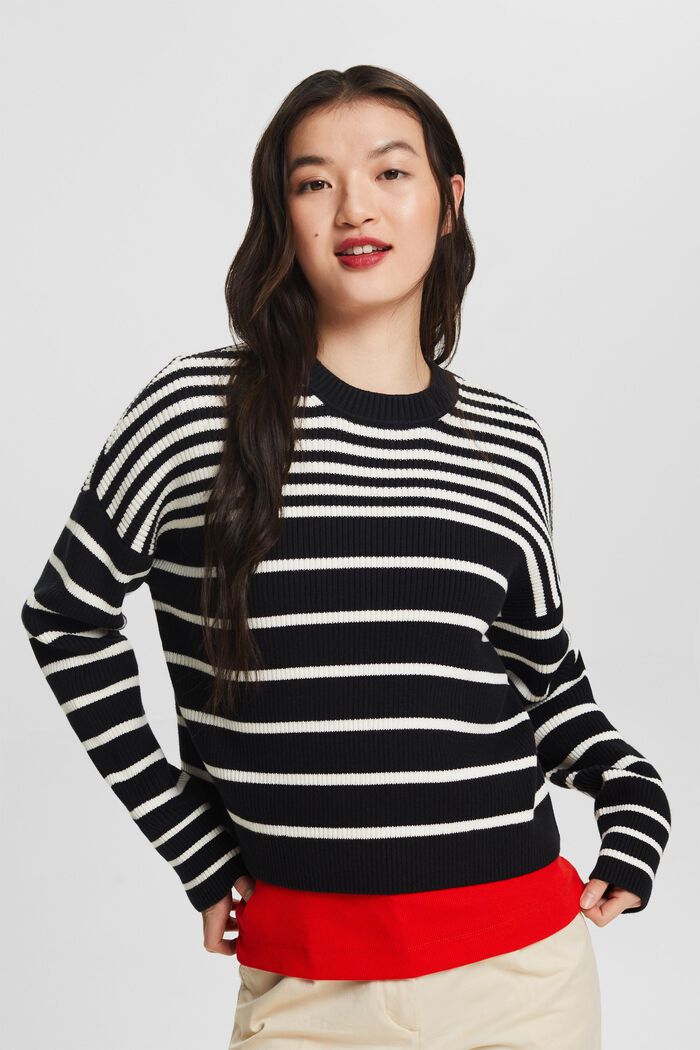 Striped Long-Sleeve Sweater, BLACK, detail image number 4