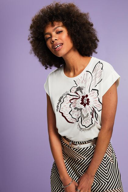 Sequin Print Sleeveless T-Shirt