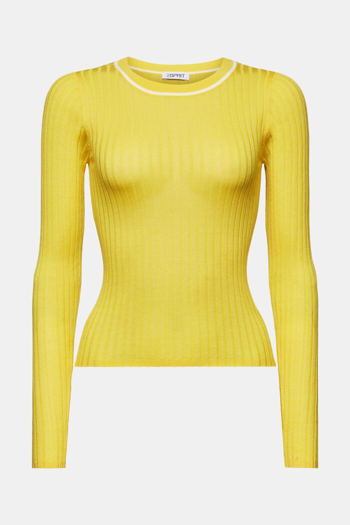 Ribbed Crewneck Sweater, YELLOW, detail image number 5