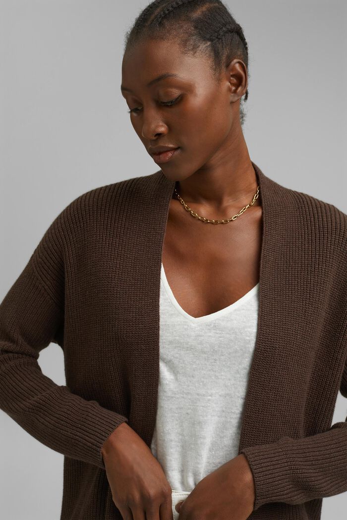 Open-fronted cardigan with wool and cashmere, DARK BROWN, detail image number 5