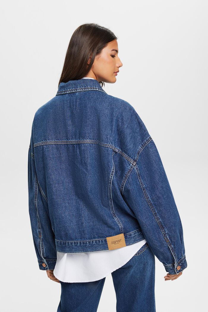 Oversized jeans jacket, 100% cotton, BLUE MEDIUM WASHED, detail image number 3