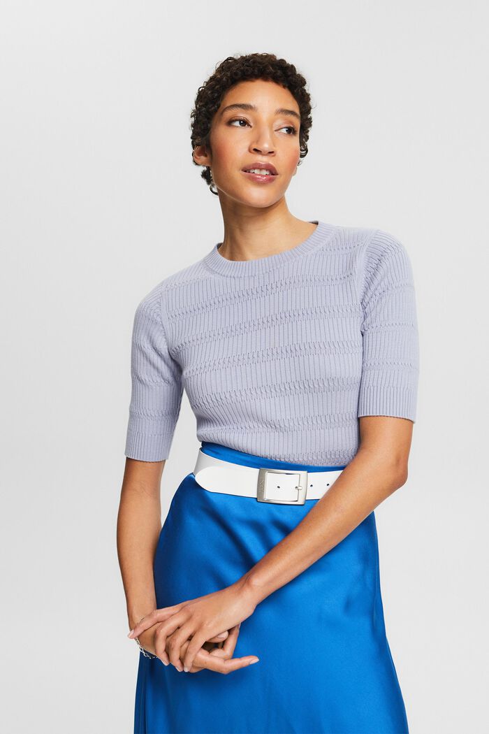 Knit Short-Sleeve Sweater, LIGHT BLUE LAVENDER, detail image number 0