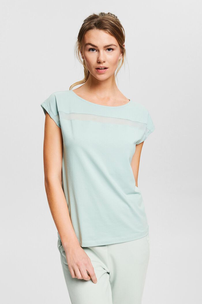 Active organic cotton top with mesh inserts, PASTEL GREEN, overview