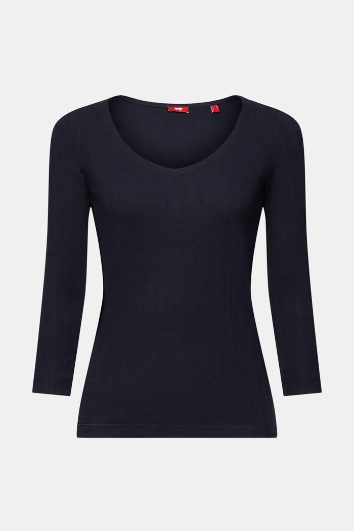 Pointelle long-sleeve top, NAVY, detail image number 7