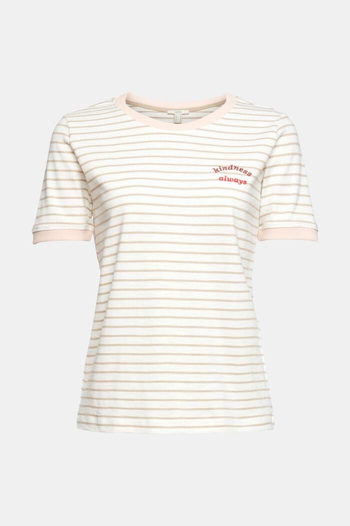 Striped top with embroidered lettering, SAND, overview