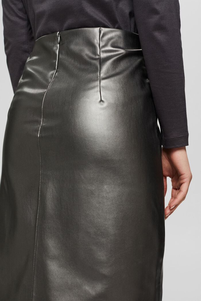 Vegan: faux leather pencil skirt, GUNMETAL, detail image number 5
