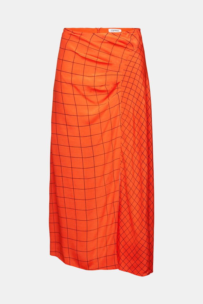 Gathered Grid Print Midi Skirt, BRIGHT ORANGE, detail image number 6