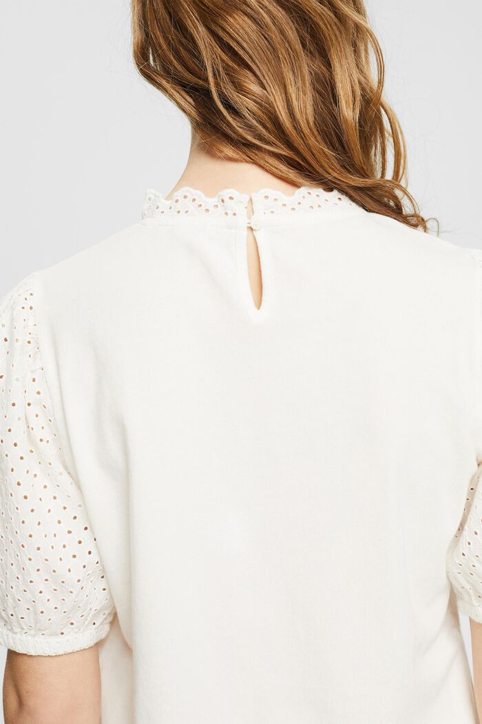 T-shirt with broderie anglaise, organic cotton, OFF WHITE, detail image number 5