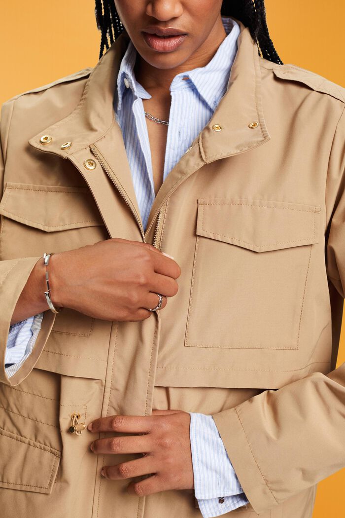 Trench coat with stand-up collar, KHAKI BEIGE, detail image number 2
