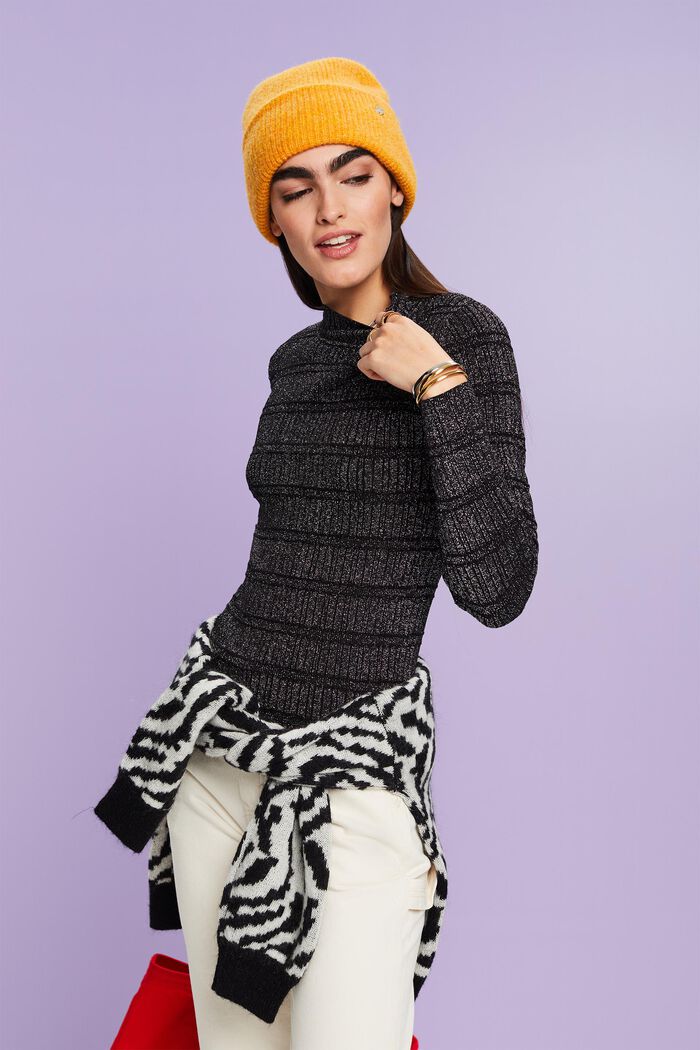 Glitter Mockneck Sweater, LENZING™ ECOVERO™, BLACK, detail image number 0