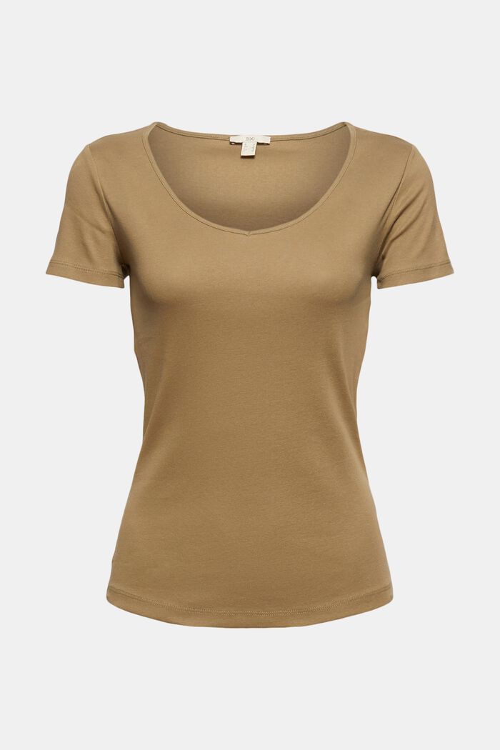 Basic V-neck T-shirt in organic cotton, LIGHT KHAKI, detail image number 7