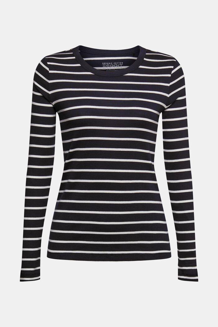 Striped long sleeve top, organic cotton, NEW BLACK, detail image number 0