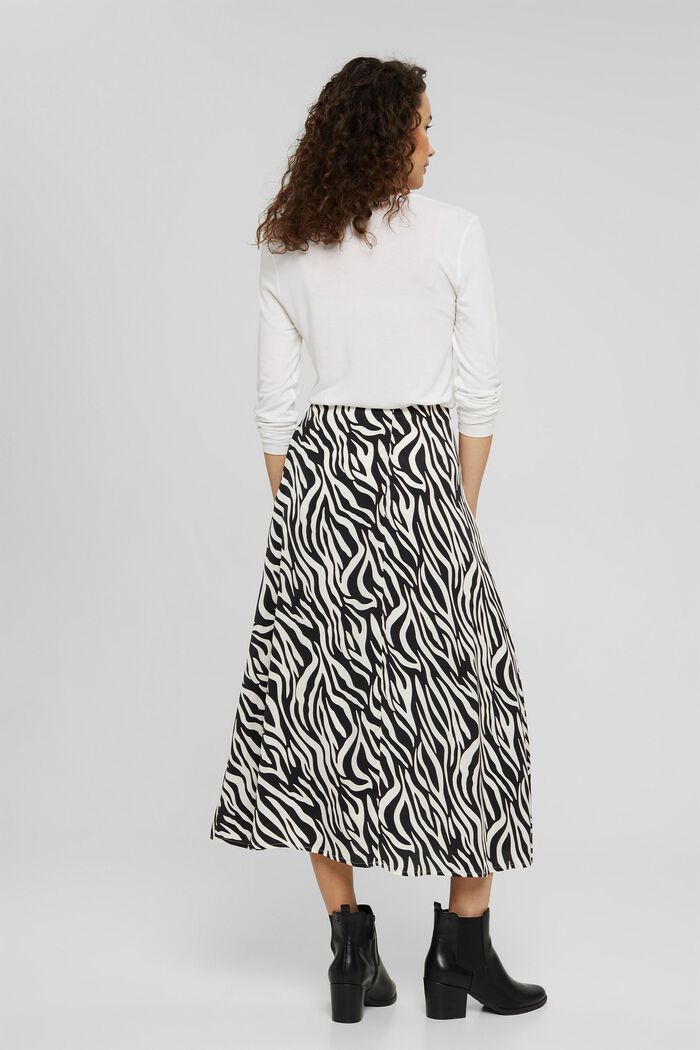 Satin midi skirt with an animal print, BLACK, detail image number 3
